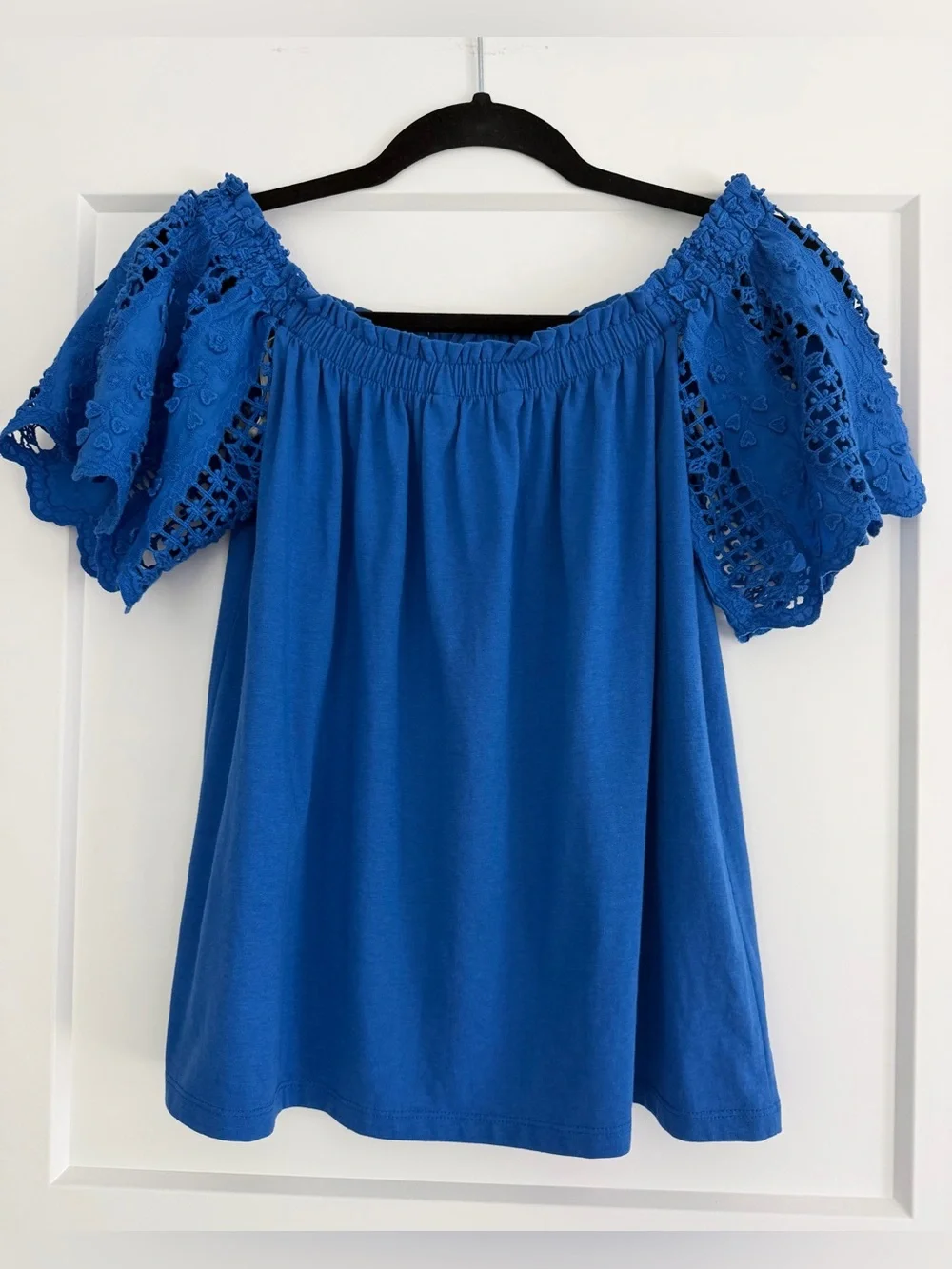 NWT Lilly Pulitzer Fayette Off-Shoulder Eyelet Sleeve Blue Women's Top, Small - Picture 5 of 8